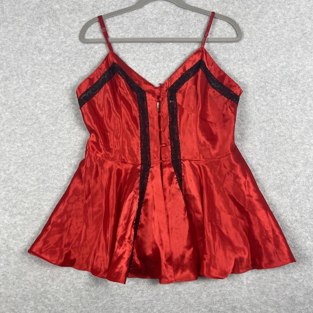 Victoria's Secret Vintage Gold Label Satin Babydoll Top Womens L Red Lace Y2K